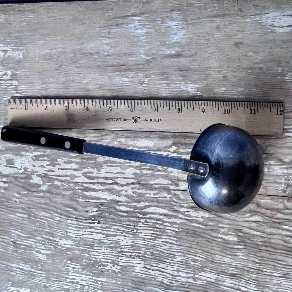 Vintage EKCO Forge Mid Century Stainless Ladle Black Handle Pour Spout 11” USA